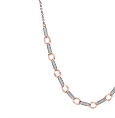 This sophisticated chain features a harmonious blend of rose gold and white gold links, creating a two-tone design that's both contemporary and timeless. The alternating textures and colors provide a dynamic contrast that's perfect for any occasion, adding a touch of elegance to a casual look or a modern flair to evening wear. Bridal Jewelry Collection, Silver Shop, Silver Chain Bracelet, Interstellar, Pendant Rings, Silver Pendants, Casual Look, Chain Earrings, Silver Pendant Necklace