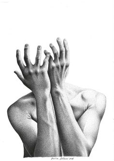 a drawing of two hands reaching up to grab something out of the air with their fingers