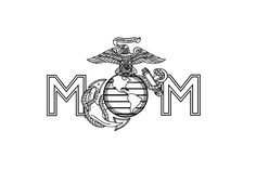 the word mom with an eagle, globe and anchor on it in black and white