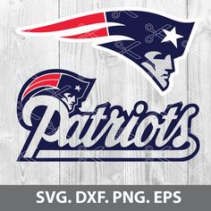 the new england patriots logo is shown on a wooden background with an american flag and helmet