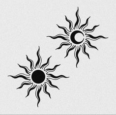 two black and white drawings of the sun and moon on a white background, each with an individual's own design