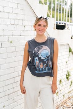 You're gonna love the all day comfort of our Summer Days Z Supply Graphic Muscle Tee. This classic cotton crew neck features a moroccan inspired summer graphic and the vintage wash gives it that lived in feel thats perfect for beach days. Pair this tank with your favorite denim shorts and a sneaker for that everyday summer look. muscle tank top summer graphic relaxed fit fits true to size, model wears a size small 100% cotton machine wash cold, tumble dry low Cheap Summer Graphic Muscle Tee, Cheap Graphic Print Muscle Tee With Short Sleeves, Cheap Casual Muscle Tee For Beach, Cheap Summer Crop Top Muscle Tee, Cheap Vintage Crew Neck Muscle Tee, Cheap Relaxed Fit Muscle Tee With Short Sleeves, Cheap Relaxed Fit Muscle Tee For Everyday, Cheap Basic Spring Muscle Tee, Cheap Sporty Muscle Tee With Graphic Print