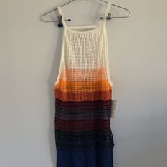 Free People Ombr Knit Tank Top. Has Nice White, Peach, Orange, Purple, And Blues Throughout. A Bit More Summery, Looks Great With White Or Blue Jeans! Nwt!! Beach Knit Color Block Tops, Casual Color Block Knit Top For Summer, Multicolor Knit Tops For Beach, Multicolor Summer Knit Top, Multicolor Sleeveless Knit Top For Summer, Orange Knitted Summer Tops, Summer Orange Knitted Tops, Summer Multicolor Knit Top, Multicolor Knit Tops For The Beach