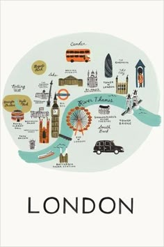 an illustrated map of london with all the major attractions