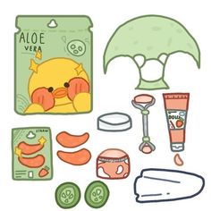 an assortment of items that are in the shape of a cartoon character, including toothpaste and other things