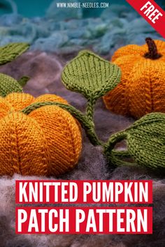 knitted pumpkin patch pattern with text overlay