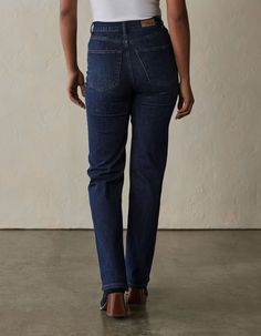 Timeless style and comfort. Crafted from 11.1oz denim in an indigo medium wash, this jean has subtle stretch and a soft classic hand-feel. With a hi-rise waist and straight fit through the leg, they offer a flattering silhouette for everyday wear. We're going back to basics with details; traditional 5-pocket jean styling and contrast color stitching. Perfect for any occasion and can be paired with your favorite tops and shoes to take on whatever your day brings. Dark Wash Relaxed Fit Jeans With Standard Cut Leg, Dark Wash Relaxed Fit Jeans, Everyday Dark Wash Cropped Jeans With Straight Hem, Everyday Dark Wash Straight Hem Jeans, Straight Dark Wash Cropped Jeans For Everyday, Straight Cropped Jeans In Dark Wash For Everyday, Dark Wash Straight Leg Rigid Denim Jeans, Dark Wash Straight Fit Mid-rise Jeans, Dark Wash Straight Fit Jeans