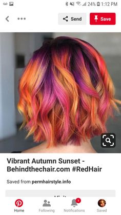 Hair Colour Combos, Fun Color Hair, Fire Hair Color, Short Purple Hair, Funky Hair Colors, Short Dyed Hair, Phoenix Hair, Wild Hair Color