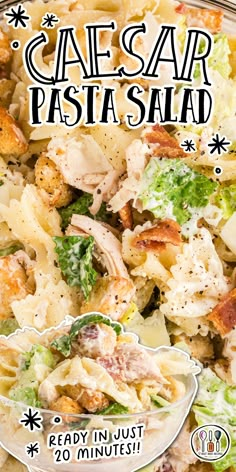 this is an advertisement for a pasta salad