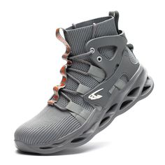 gray mesh blade heel bootstrap shoes Heavy Duty Boots, Steel Toe Shoes, Work Sneakers, Steel Toe Boots, Mens High Tops, Safety Boots, Work Safety, Safety Shoes, Boots And Sneakers