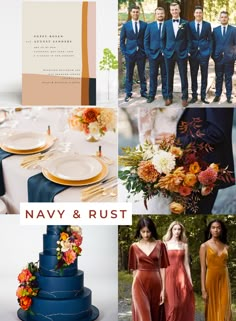 the navy and rust wedding color scheme is perfect for an autumn or fall wedding theme