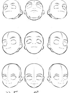 the steps to draw a cartoon head with different angles and facial expressions, including one man's face