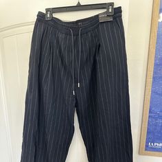 Navy And White Pinstripe Trousers. Brand New With Tag. Pull And Bear Blue Pull-on Trousers, Bear Man, Chinos Pants, Mens Bottom, Bottoms Pants, Navy And White, Mens Pants, Mens Accessories, Trousers