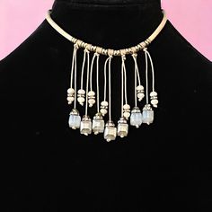 Nwt. Cream Color Waxed Cord With Long Hanging Milky Iridescent Glass Cubes, Mix Of White Faceted Beads, Ab Faceted Beads And Rhinestone Spacers. Lobster Claw Clasp. Signed Saachi. 12.5” With A 2.5” Extender. Adjustable Dangling Beads Choker, White Beaded Metal Choker, White Metal Beaded Choker, Adjustable White Necklaces With Dangling Beads, White Adjustable Necklace With Dangling Beads, White Necklace With Dangling Beads, Adjustable Metal Necklace With Dangling Beads, Adjustable Metal Beaded Necklace With Large Beads, Elegant Adjustable Choker With Dangling Beads