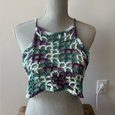 This Top Is A Cropped Mesh Layering Piece Perfect For Summer And Just Screams Mermaid ! Handmade By Our Own Alex! The Top Is 9” Long And Is 38” In Circumference. This Top Would Be Oversized Medium Or Regular Large :) Thanks For Looking At My Work ! Fitted Purple Crochet Top For Vacation, Casual Purple Crochet Top, Purple Crochet Tops For The Beach, Purple Crochet Tops For Beach, Purple Crochet Beach Top, Purple Crochet Top For Summer Festival, Purple Crochet Tops For Spring, Purple Crochet Top For Beach, Purple Crochet Lace Top For Summer