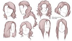 a bunch of different hairs and hair styles for the character's head, from front to back