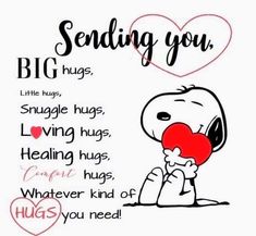 a cartoon character holding a heart with the words sending you big hugs, snuggle hugs