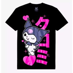 Brand New Still In Sealed Bag Kuromi Name Heart Boyfriend Fit Girls T-Shirt Trendy Black T-shirt With Heart Print, Kawaii Black T-shirt With Letter Print, Pink Heart Graphic T-shirt For Streetwear, Trendy Pink T-shirt With Heart Graphic, Black Kawaii T-shirt With Hello Kitty Print, Cute Pink T-shirt With Heart Print, Cute Black T-shirt With Graphic Print, Cute Black Anime Print Tops, Black Trendy T-shirt With Heart Print