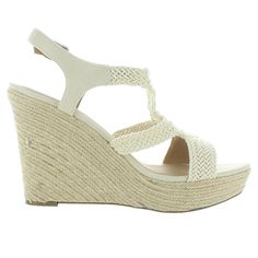 SUN STONE ESMEF Espadrille Wedge Heel Sandals -New with Box -Brand: SUN STONE -Color: Ivory -Size: 9M -Material: Textile -Heel Height: 4.75 Inch -Platform Height: 1.25 Inch -Woven Upper -Open Toe -Wedge Heels -Ankle Strap Buckle Closure -Made in China Adjustable White Wedge Sandals For Beach, White Straw Wedge Sandals For Beach, Cream Adjustable Wedge Heel Sandals, Adjustable Cream Wedge Heel Sandals, Beige Straw Wedge Sandals With Round Toe, Beige Adjustable Wedge Heel Sandals, Adjustable White Wedge Sandals For Vacation, Adjustable Beige Wedge Heel Sandals, White Straw Wedge Sandals With Open Toe