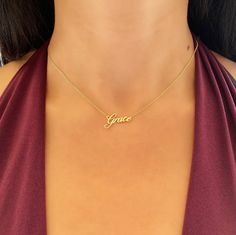 "14k Gold Name Necklace * Custom Name Necklace * Material : 14k Solid Gold - 8k Solid Gold * Finish : White Gold - Yellow Gold - Rose Gold * Production Method : Laser and handmade processes * Lenght: Adjustable Between 14 inch - 22 inch *Lowercase Height : 5 mm A Necklace that your neck will seriously loveee. This name necklace is perfect for everyday. * 100% Handmade for your size * All jewelry comes in beautiful packaging, gift ready. * All items are made to order in Turkey. * Our current proc 14k Gold Custom Name Pendant Jewelry, Custom Name 14k Gold Pendant Jewelry, Gold Fine Jewelry Custom Name Necklace, Custom Name 14k White Gold Jewelry, Custom Name 14k Gold Jewelry, 14k Gold Name Necklace With Round Shape, Gold Nameplate Necklace In Fine Jewelry Style, Custom Name Necklace In 14k Gold, Fine Gold Nameplate Necklace