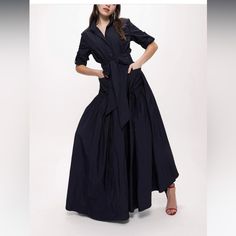 Size 40 Navy Color Blogger Fav Elegant Blue Maxi Shirt Dress, Elegant Blue Maxi Length Shirt Dress, Boho Tunic Dress, Wool Knitted Dress, Betsey Johnson Dress, Modest Maxi, Dress Luxury, Body Dress, Black Long Sleeve Dress