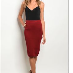 This Soft, Perfect Length Skirt Features A Suede Like Material And Bodycon Silhouette. 92% Spandex/8% Polyester. Made In Usa. No Tradesbundle And Save Measurements: Small: 24"L, 28waist. Size2/4 Medium: 24.5"L, 30" Waist Size 6 Large: 25"L, 31" Waist Size 8 * Model Is Wearing. Red Knee-length Skirt For Night Out, Red Stretch Knee-length Pencil Skirt, Red Knee-length Bottoms For Night Out, Casual Red Knee-length Pencil Skirt, Casual Red Pencil Skirt For Party, Fitted Red Midi Bottoms, Fitted Red Midi-length Bottoms, Red High Waist Stretch Skirt, Red Stretch Knee-length Mini Skirt