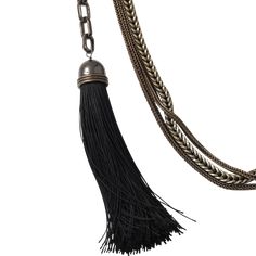 LANVIN JEWELRYBOUTIQUENECKLACE O BLACK Vita Long Tassle Necklace Adjustable Metal Lariat Tassel Necklace, Black Tassel Necklace With Adjustable Fit, Elegant Black Tassel Necklace, Adjustable Long Metal Tassel Necklace, Black Bohemian Lariat Necklace, Brass Chain, Lanvin, Tassel Necklace, Brass