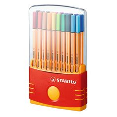 stabio colored pencils are in a display case on a white background with the words stabio written below them