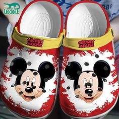 Funny Face Mickey Mouse Red And White Clogs For Kids & Adults Disney Crocs, Mickey Mouse Gifts, Mickey Mouse Shoes, Crocs Slippers, White Clogs, Mickey Mouse Design, Iconic Shoes, Crocs Clog, Mickey Mouse Cartoon