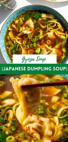 japanese dumpling soup in a bowl with chopsticks