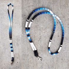 the leash is blue and white with black accents