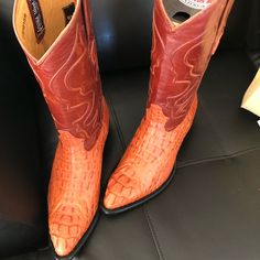 New . Color :Cognac:Leather Caiman Horn,Size 10 Fall Calf Leather Shoes With Snip Toe, Fall Leather Shoes With Calf Leather And Snip Toe, Leather Boots With Snip Toe, Designer Leather Boots With Snip Toe, Western High-top Leather Boots, Designer Brown Snip Toe Boots, Tan Leather Boots, Moc Toe Boots, Western Style Boots