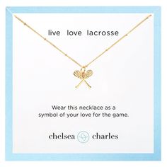 PRICES MAY VARY. Wear this lacrosse charm necklace as a symbol of your love for the sport Pendant necklace features a 14k gold plated lacrosse charm (12mm) with a crystal (1mm) lacrosse ball accent 18" 14k gold plated chain with spring-ring closure and Chelsea Charles brand logo at the clasp Each necklace is ready to gift on our luxe jewelry stationery Designed by Chelsea Charles, a brand specializing in jewelry and accessories for the stylish athlete Wear this lacrosse charm necklace as a symbo Lacrosse Sticks, Luxe Jewelry, Charm Necklace Silver, Man Made Diamonds, Gold Charm Necklace, Charm Necklaces, Lacrosse, Love Symbols, Gold Plated Chains