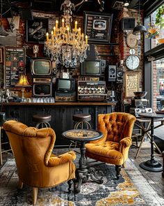 a living room filled with furniture and a chandelier