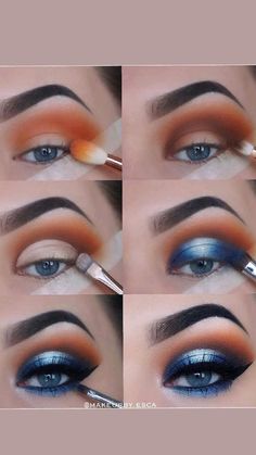 Make Up Diy, Eyeshadow Tutorial For Beginners, Blue Eyeshadow Looks, Eyeshadow For Blue Eyes, Prom Eye Makeup, Makeup Tutorial Eyeshadow