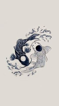 two black and white koi fish in the water with bubbles on it's side