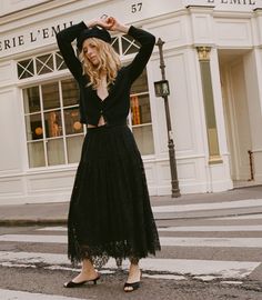 Sebastiane Lace Skirt - Black | DÔEN Knit Cozy, Black Lace Skirt, Silky Blouse, Cozy Cardigan, October 19, Tomboy Fashion, Street Style Looks, Lingerie Sleepwear, Tree Skirts