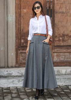 Winter Wool Skirt, Gray Skirt Outfit, Wool Maxi Skirt, Custom Skirt, Long Wool Skirt, Plus Size Skirt, Smart Casual Dress, Long Skirt Fashion, Skirt Wool