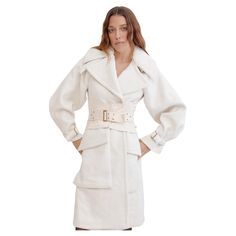 Dating to the F/W 2003 runway collection, this Gucci coat was designed by Tom Ford during his tenure as creative director of the label. Made from a super soft wool & angora blend, this features an oversized collar & hip pockets, pleated back vent & buckle detailing at the neck & wrists. This also comes with a fully detachable corset style waist cincher belt made from stretch canvas. Highly collectible & rare, this is an important and heavily documented example of Ford's tenure at Gucci. Made in Italy. Marked size: IT 38 Best for: XS/S Measurements (laid flat): shoulder to shoulder: 17"/43cm, bust: 21"/53cm, waist: 20″/51cm, length: 40″/102cm, sleeve length: 26"/66cm Material: wool/angora/cotton/spandex Condition: Excellent; extremely minimal signs of wear 2003 Runway, Cincher Belt, Gucci Coat, Gucci Brand, Gucci Outfits, Oversized Collar, Color Crema, Corset Belt, Waist Cincher