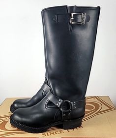 Check out RARE! Wesco THE BOSS Black Leather CUSTOM 16" Harness Motorcycle Biker Boots 12D, the latest item I added on eBay! #eBay #eBaySeller Rugged Black Moto Boots For Motorcycling, Black Leather Ankle-high Moto Boots, Rugged Black Ankle-high Moto Boots, Black High-top Moto Boots With Buckle Closure, Black Ankle-high Moto Boots With Zipper Closure, Black Ankle-high Riveted Moto Boots, Boss Black, Biker Boots, Tall Boots