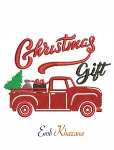 Christmas gift machine embroidery design Tree Embroidery Pattern, Patriotic Embroidery, Red Pickup Truck, Internet Logo