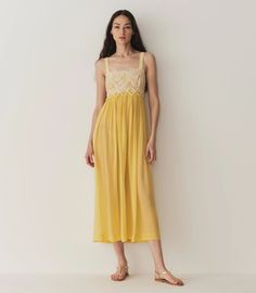 In diaphanous silk georgette, the DÔEN Heirloom Analia Dress is an extra-special keepsake that’s destined for a twirl on the dancefloor. Western Formal, Dandelion Yellow, Summer Scrapbook, Clean Body, Summer 24, Formal Wedding, Lace Overlay, Covered Buttons, Square Neckline