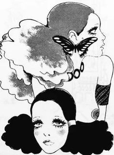 an image of two women with butterflies on their head and one woman's face