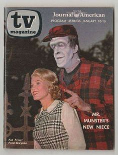 an old magazine cover with a man and woman dressed up as the characters from tv