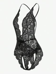 Introducing our Floral Lace Crotchless Teddy Bodysuit, a blend of elegance and allure. Embrace the artistry of contrast lace and scallop details, adorning a deep V-neckline. Experience comfort with slight stretch lace, a mellow style that exudes confidence. Unveil your charm in this semi-sheer masterpiece. Hand washable for lasting beauty. Elevate your wardrobe with this exquisite lace teddy. Specifications: Neckline: Deep V Neck Style: Mellow Type: Teddies Pattern Type: Plain Bra Type: Bralette Backless Bodysuit With Lace Trim For Party, Party Backless Bodysuit With Lace Trim, Backless Lace Trim Bodysuit For Night Out, Backless Party Bodysuit With Lace Trim, Party Lace Trim Backless Bodysuit, Lace Backless Bodysuit With Lined Body, Backless Lace Bodysuit With Lined Body, Black Lace Bodysuit With Lace Trim, Party Lace Bodysuit With Lace Trim