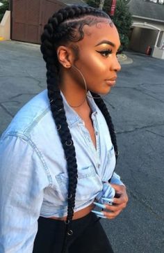 2 Stitch Braids, 2 Cornrow Braids, Curled Hair With Braid, Stitch Braid, Latest Braided Hairstyles, Two French Braids, Ponytail Hairstyle, French Braids