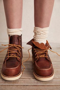 Red Wing 6" Classic Moc Boot | Free People Mucklucks Boots, Red Wing Outfit Woman, Redwing Boots Women, Red Wings Aesthetic, Redwing Boots Outfit, Red Wings Boots Outfit, Red Wing Outfit, Red Wings Boots, Redwing Boots