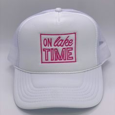 New On Lake Time Trucker High Quality Embroidery Adjustable to Fit ADULT and KIDS Summer Mesh Trucker Baseball Cap One Size (Fits Most) Poly Foam Front (Comfortable Fit) Mesh Back Cap with Plastic Adjustable Snap Closure Return Policy: If your order arrives defective, or if I made a mistake on your order, exchanges are acceptable. The item must be in brand new condition in order to get an exchange. Returns are not available. Lake Trucker Hat, Adjustable White Trucker Hat With Letter Embroidery, White Adjustable Trucker Hat With Letter Embroidery, White Trucker Hat With Letter Embroidery And Adjustable Fit, White Outdoor Hat With Embroidered Logo, White Hat One Size For Outdoor Activities, White Hats For Outdoor Activities, White One Size Fits Most Hat For Outdoor Activities, White Hat For Outdoor Activities