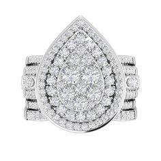 a white gold and diamond ring with two rows of diamonds on the band, set in 18k white gold