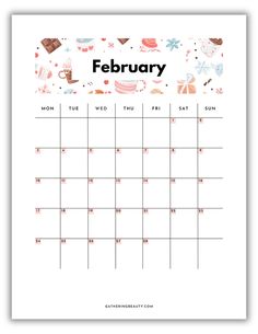 a printable calendar for the month of february with cute animals and other things on it